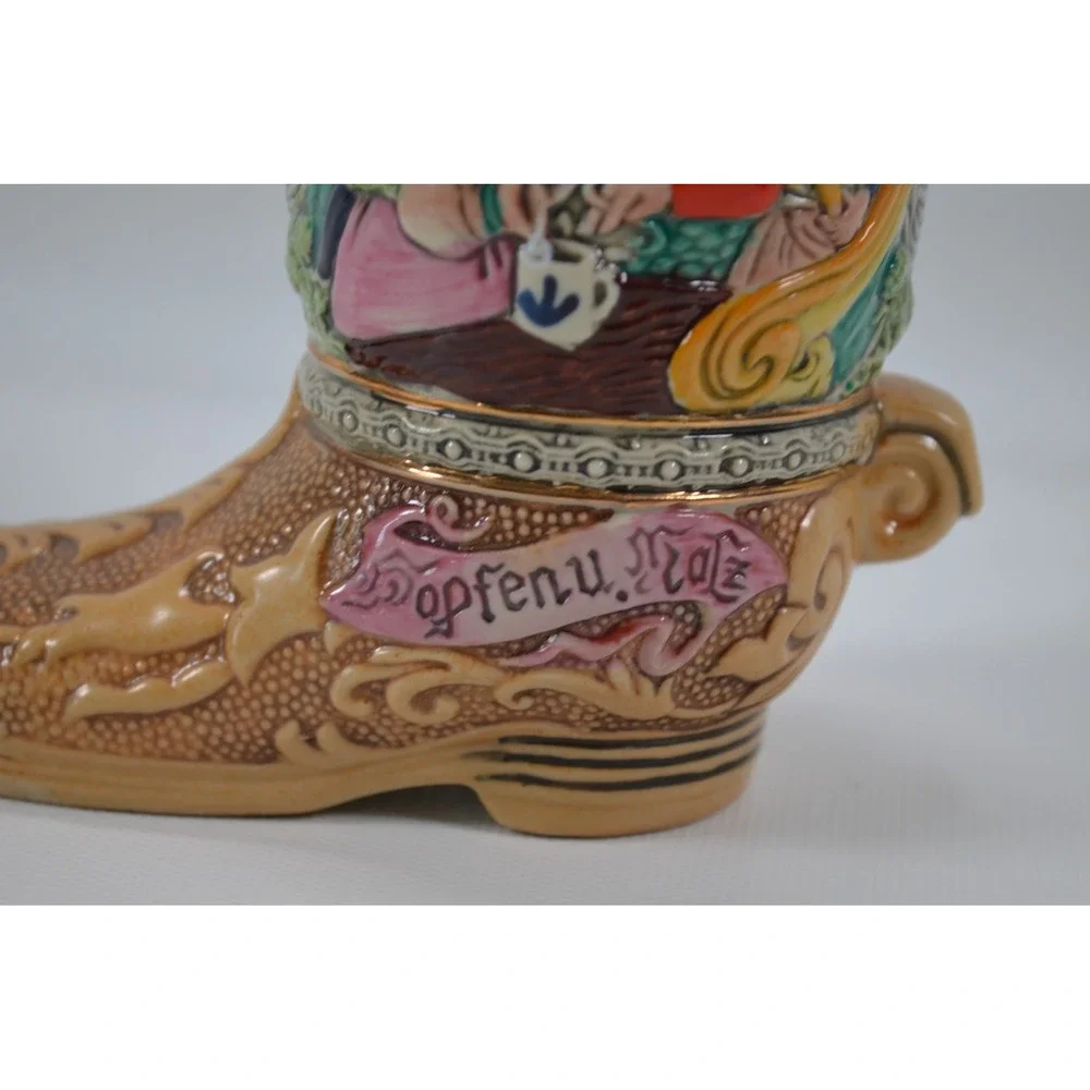 Vtg German Ceramic‎ Boot Shaped Beer Stein Mug Hopfen u. Malz Gotterhalt's 5